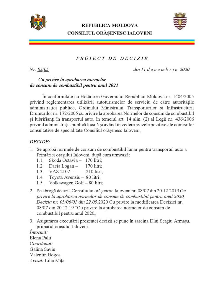 VIDEO// Cât combustibil vor consuma mașinile Primăriei Ialoveni în anul 2021 2 norme consum benzina primaria 2021