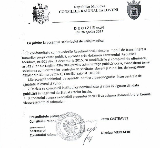 DOC// Centrele de Sănătate din Puhoi și Ialoveni vor face schimb de aparate USG 2 Captura 3