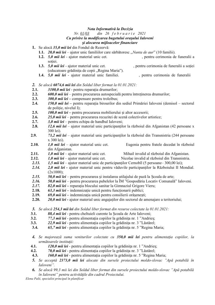 modificarea bugetului orasului Ialoveni 26 02 21 2