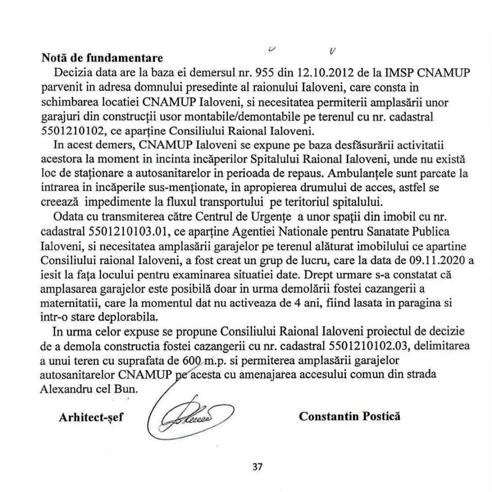 Mutarea Substației de Urgență Ialoveni în plin proces birocratic 5 nr.20 nota informativa bunuri imobile