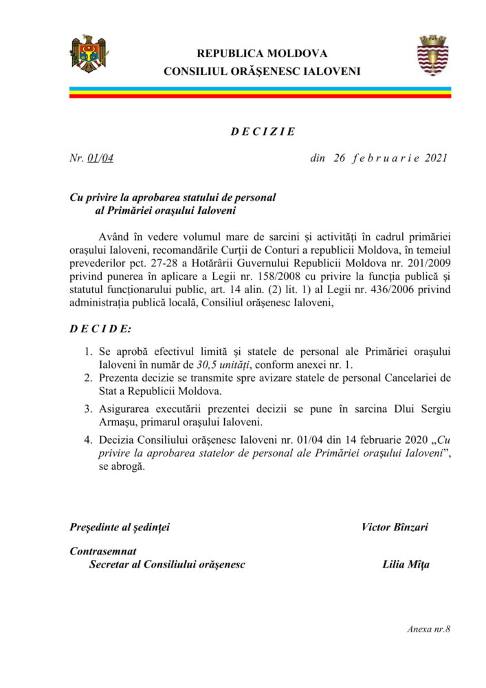 Statele de personal ale Primăriei Ialoveni. Câți angajați trebuie să aibă, conform legii 2 statele de personal primarie