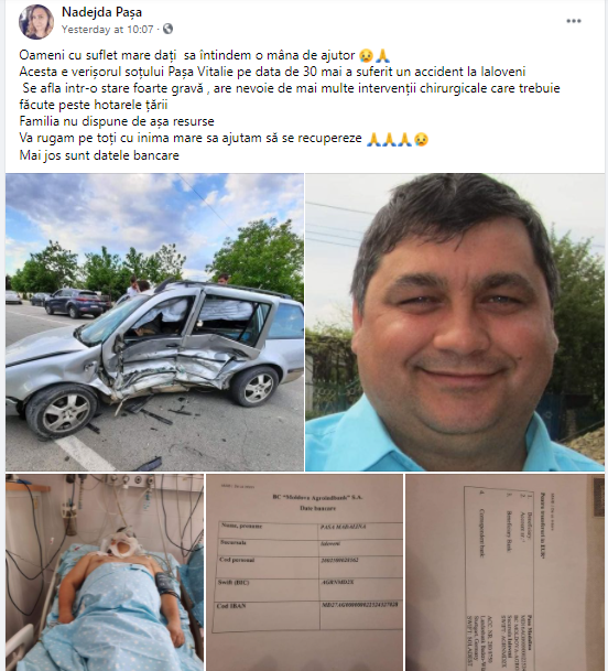 Strângere de fonduri pentru șoferul ajuns în stare gravă la spital, în urma accidentului din Ialoveni 4 Screenshot 2021 06 03T162236.206