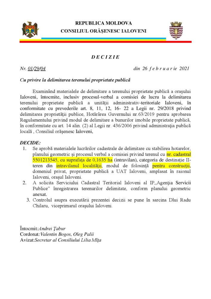 VIDEO// Terenurile pentru construcții, 7 la număr au avut prioritate la delimitat la prima ședință 2021 a Consiliului orășenesc Ialoveni. Partea I 5 decizii delimitare terenuri 26 feb 2021 page 004