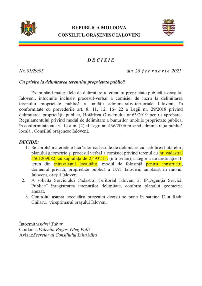VIDEO// Terenurile pentru construcții, 7 la număr au avut prioritate la delimitat la prima ședință 2021 a Consiliului orășenesc Ialoveni. Partea I 6 decizii delimitare terenuri 26 feb 2021 page 005
