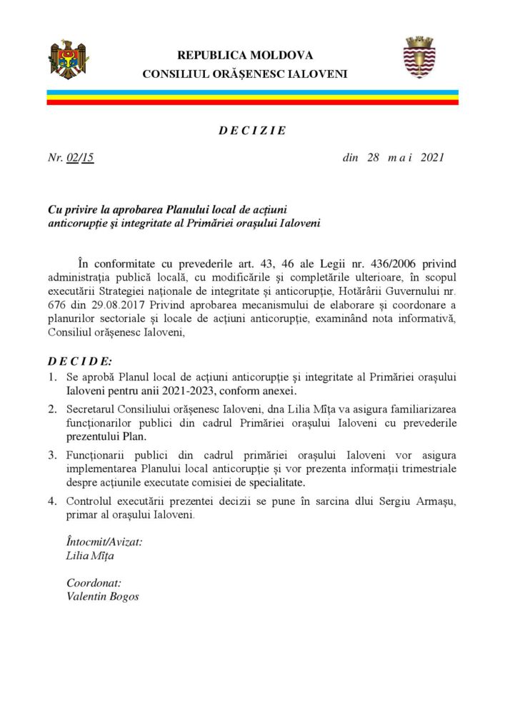 VIDEO/DOC// În orașul Ialoveni există un PLAN local AntiCORUPȚIE aprobat de primărie și consiliu 2 planul anticoruptie