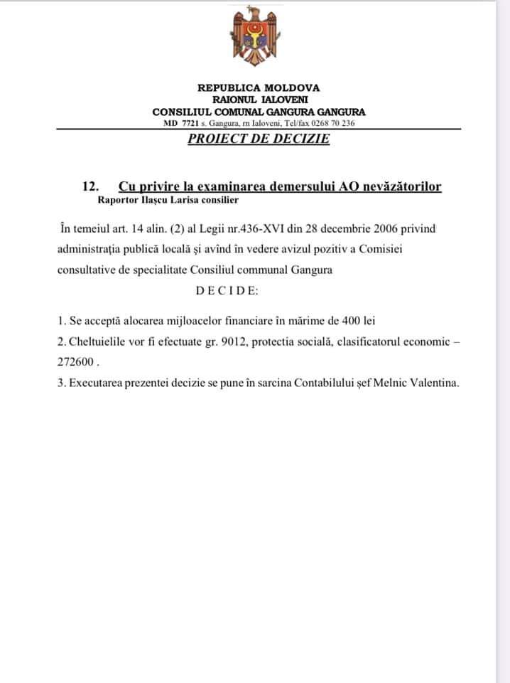 Primarul de la Gangura anunță despre convocarea ședinței Consiliului local 15 proiecte de decizie Gangura 27 iulie 12