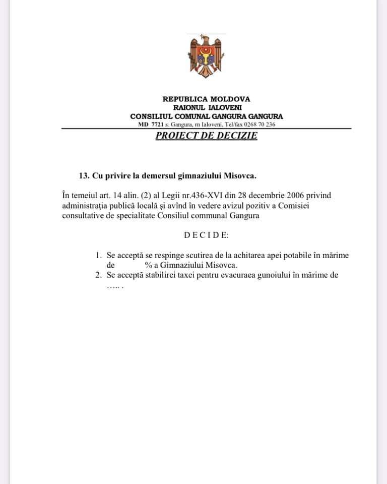 Primarul de la Gangura anunță despre convocarea ședinței Consiliului local 16 proiecte de decizie Gangura 27 iulie 13