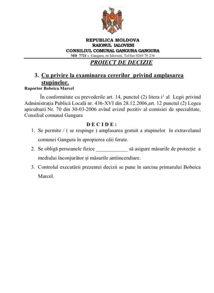 Primarul de la Gangura anunță despre convocarea ședinței Consiliului local 6 proiecte de decizie Gangura 27 iulie 3
