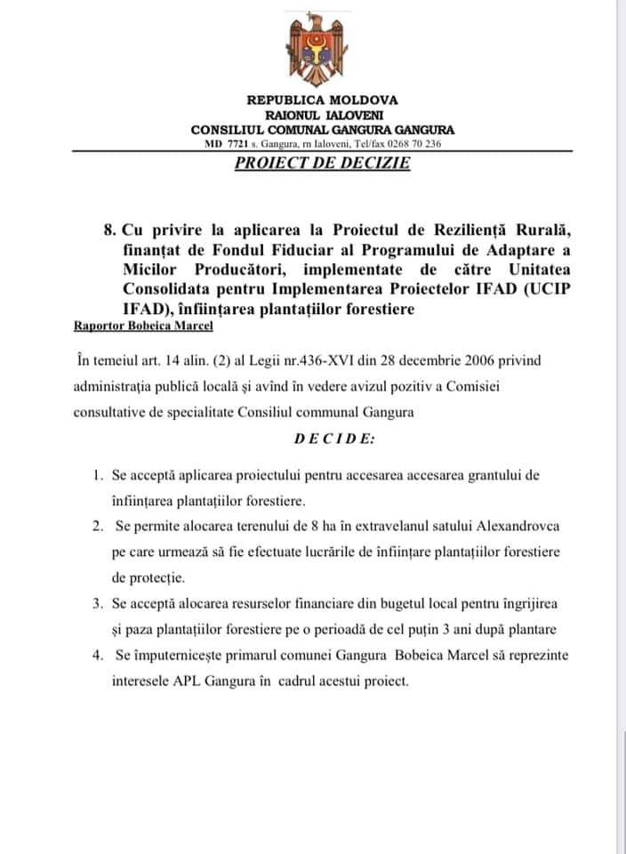 Primarul de la Gangura anunță despre convocarea ședinței Consiliului local 11 proiecte de decizie Gangura 27 iulie 8