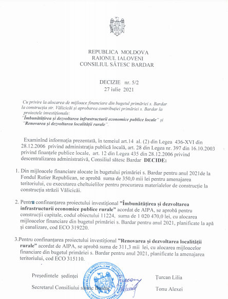 DOC. Peste 1,5 milioane de lei, alocați de consilierii din Bardar, pentru proiecte investiționale 2 Bardar alocari de bani