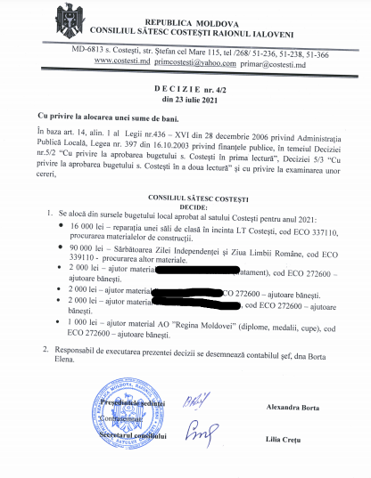 Consilierii din Costești au alocat mai multe sume de bani, la ultima ședință. 90.000 de lei pentru Ziua Independenței și Ziua Limbii Române 2 alocari de bani Costesti