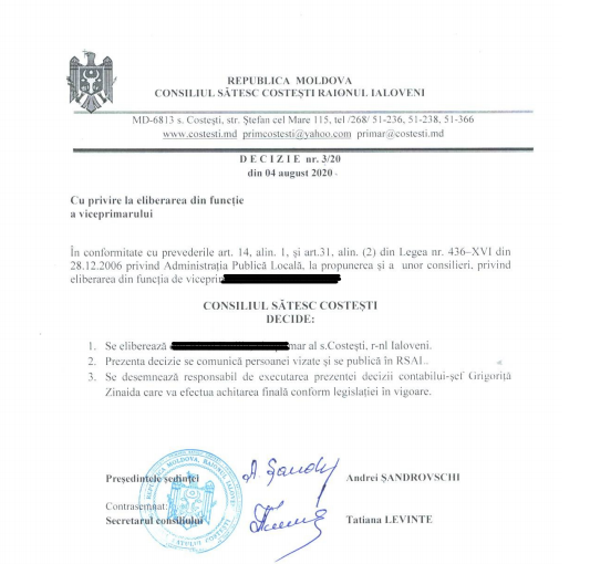 Viceprimar din Costești, restabilit în funcție în urma unei decizii judecătorești și eliberat din nou, cu votul consilierilor 2 emilia bivol prima eliberare