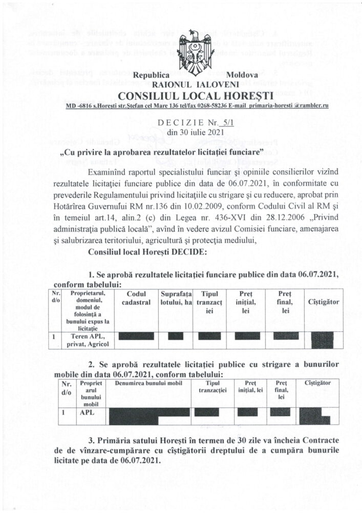 horesti licitatie funciara