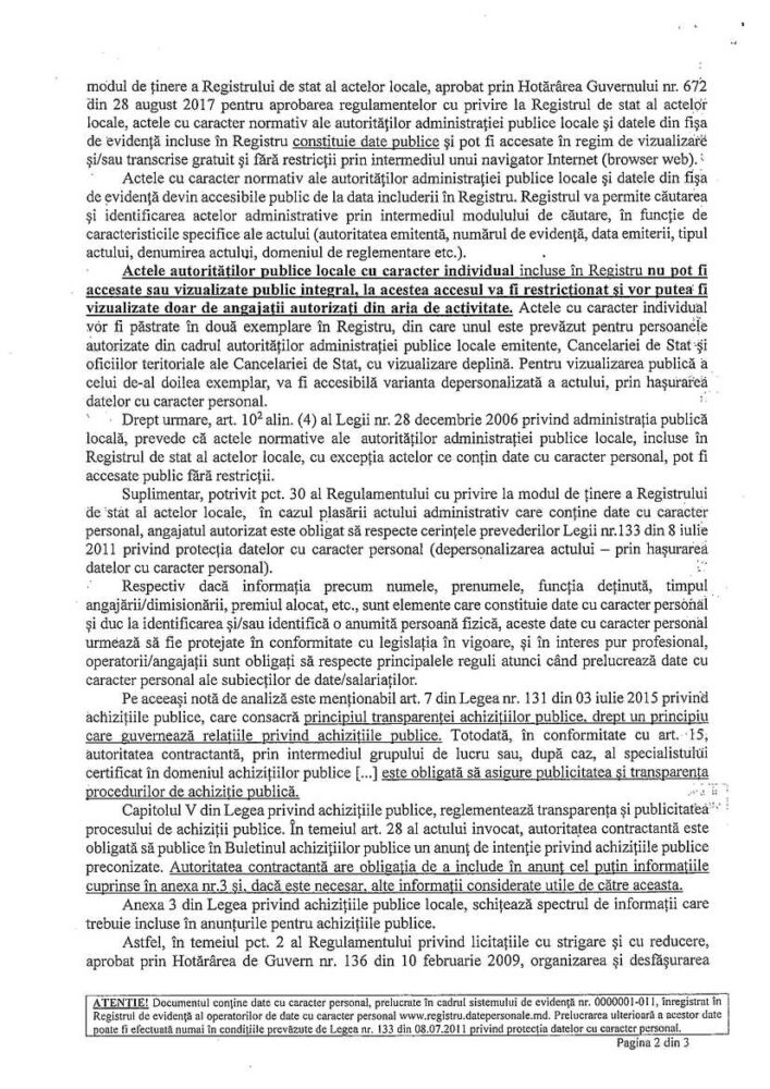 Protecția datelor cu caracter personal de către primăriile din raionul Ialoveni: interpretare greșită sau tendențioasă a legii? 19 raspuns centrul national date cu caracter personal 2