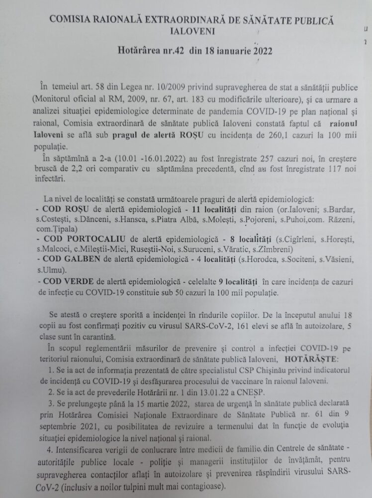 COVID-19: Numărul cazurilor de infectare în raionul Ialoveni a crescut brusc. 11 localități - sub cod roșu de alertă epidemiologică 2 viber image 2022 01 19 13 19 00 720