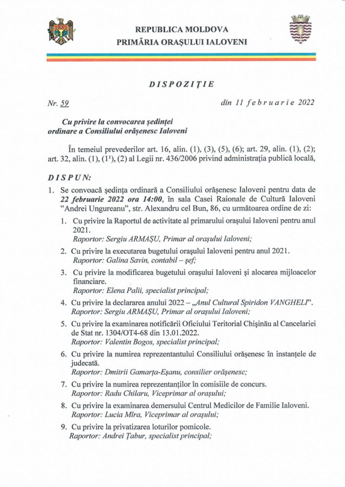 Se convoacă ședința Consiliului orășenesc Ialoveni. 120 de mii de lei ar putea fi alocați pentru reparația birourilor în Primăria Ialoveni 2 274110153 311231307698119 7104459757501049463 n