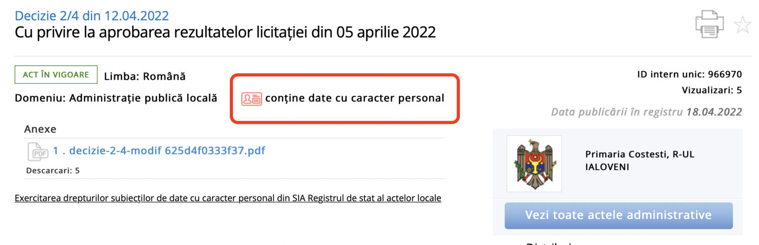 date caracter perosnal costesti