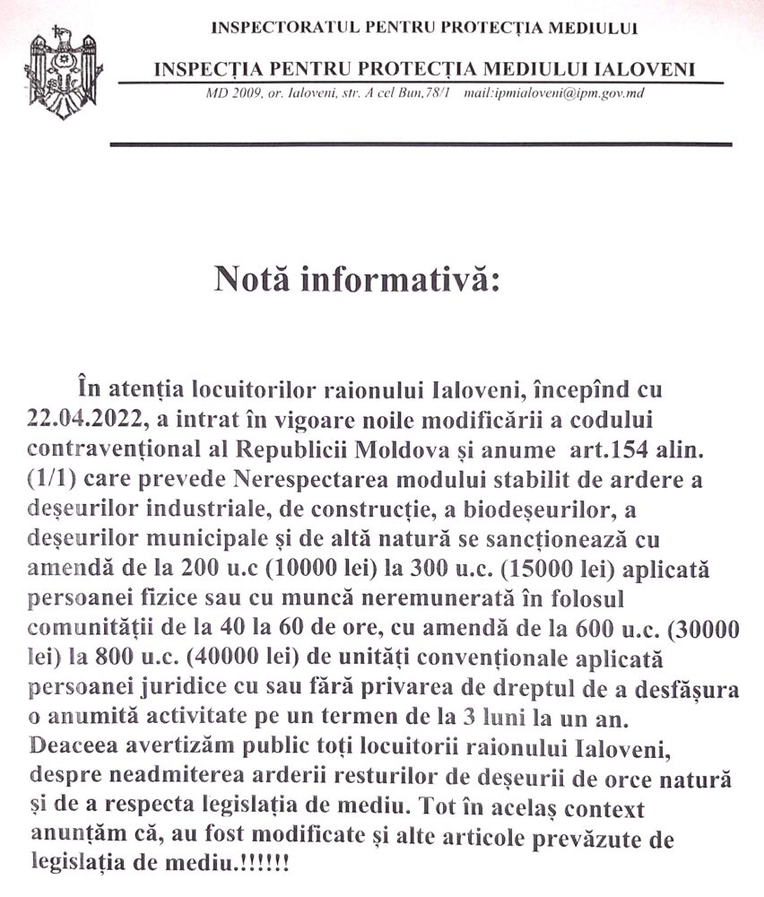 nota inspectia mediului ialoveni 2022