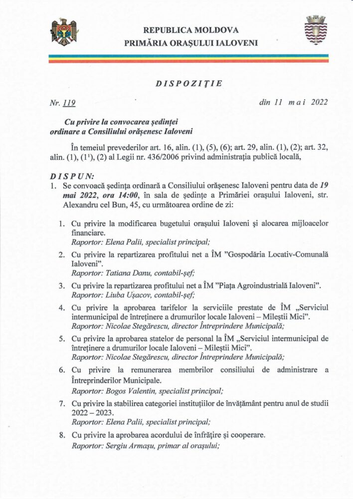 Consiliul orășenesc Ialoveni se întrunește în ședință ordinară. Pe ordinea de zi - 22 de proiecte 2 280719144 366274658860450 5287401068213596320 n