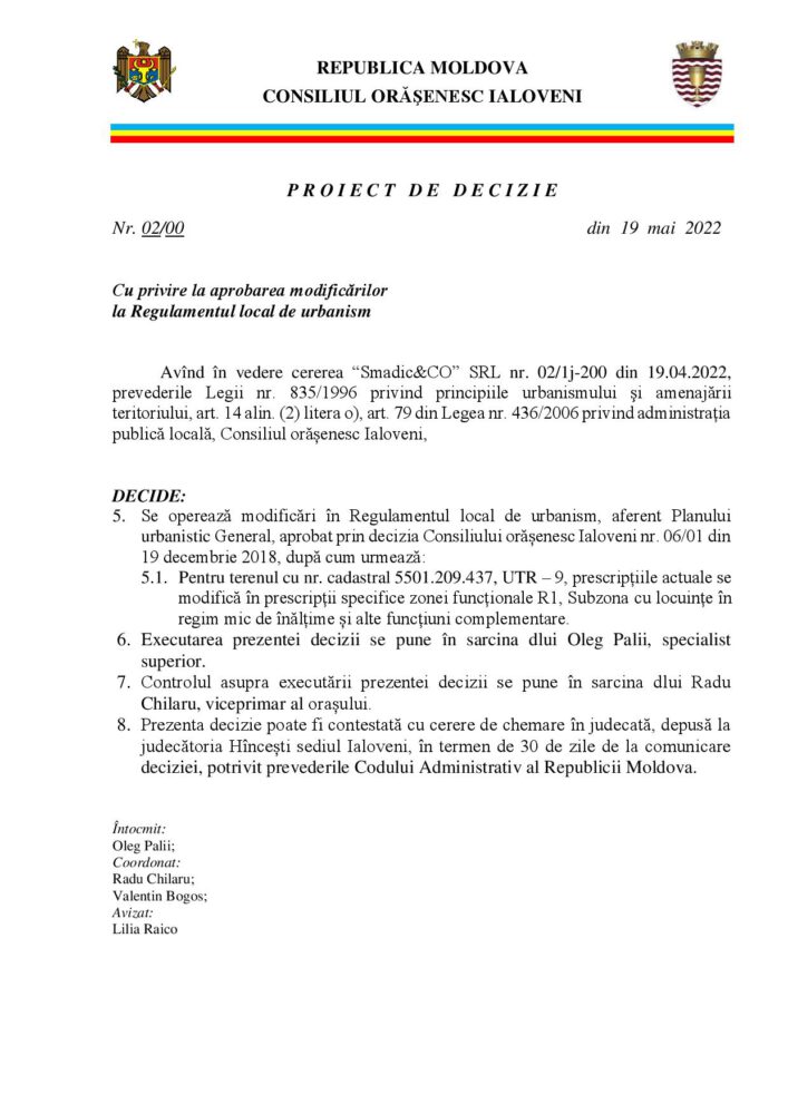 Solicitare de modificare PUG pentru construcția pe strada Gagarin a unui complex de locuințe cu regim mic de înălțime 2 Proiect de decizie Teren 2 modificare PUG