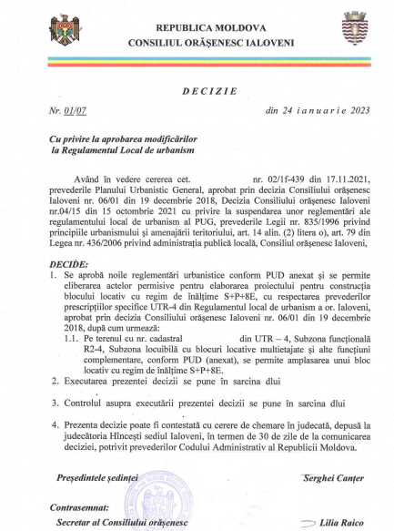 Consiliul orășenesc Ialoveni permite construcția unui bloc de locuit în apropierea Pieței Agroindustriale 2 Screenshot 2023 02 03 140556 decizie