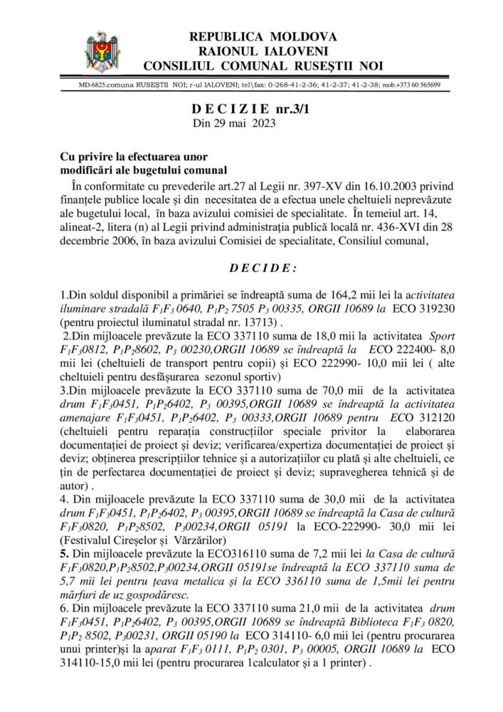 DOC. Consilierii din Ruseștii Noi, convocați în ședință ordinară 2 1