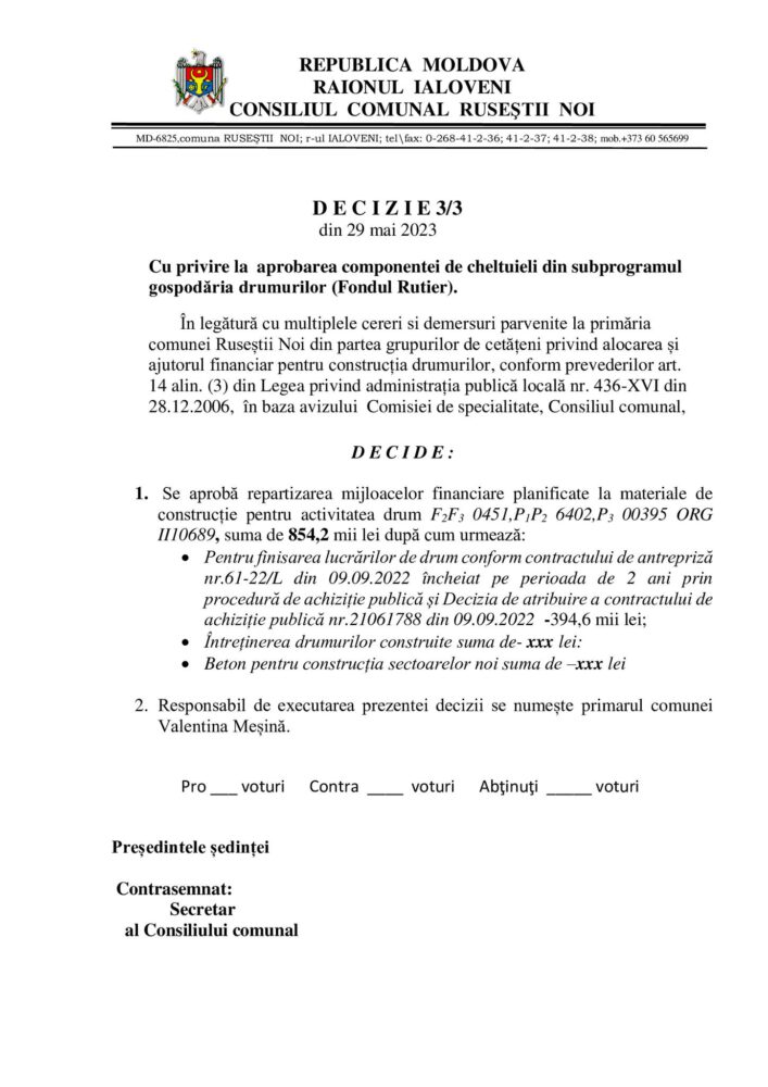 DOC. Consilierii din Ruseștii Noi, convocați în ședință ordinară 5 4