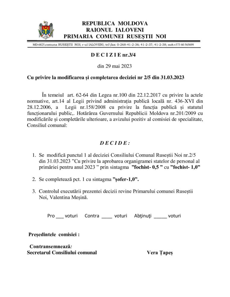 DOC. Consilierii din Ruseștii Noi, convocați în ședință ordinară 6 5