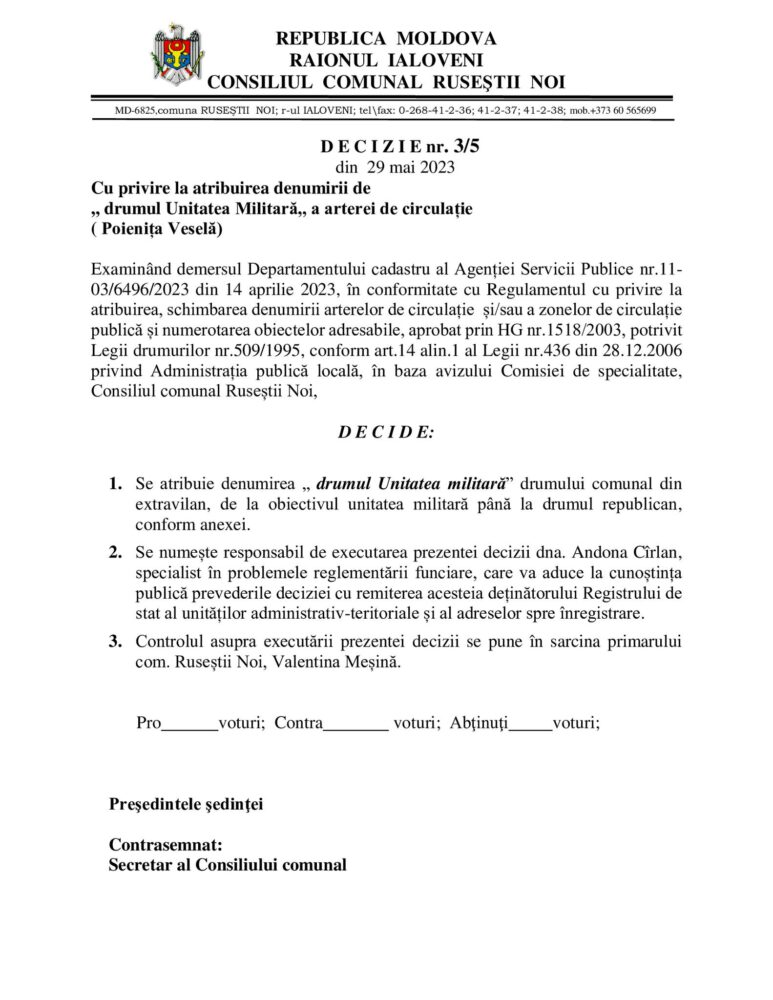 DOC. Consilierii din Ruseștii Noi, convocați în ședință ordinară 7 6