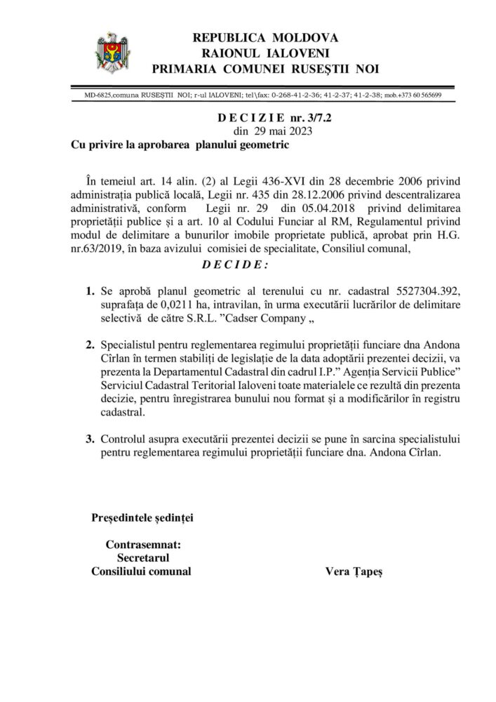 DOC. Consilierii din Ruseștii Noi, convocați în ședință ordinară 10 8 1