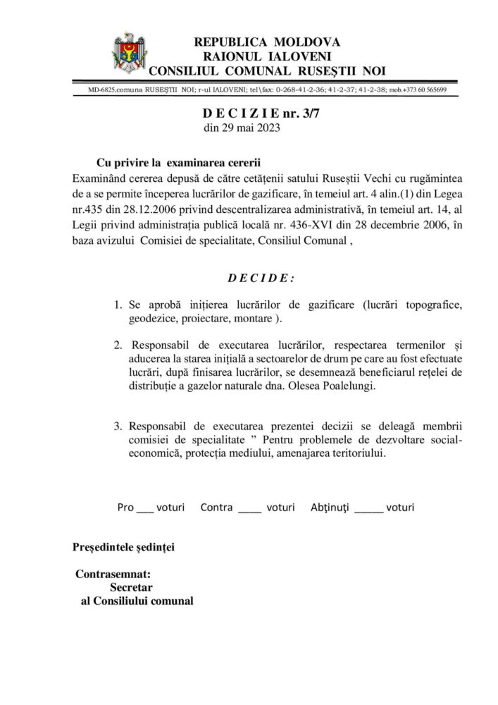 DOC. Consilierii din Ruseștii Noi, convocați în ședință ordinară 11 9