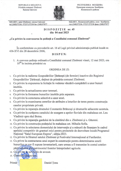 Consilierii locali din Zîmbreni, convocați în ședință. Urmează a fi atribuite locuri de casă 2 consiliu Zimbreni