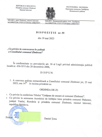 De Hramul localității, Primarul de Zîmbreni convoacă consilierii locali în ședință extraordinară 2 consiliul comunal Zimbreni 25.05.2023