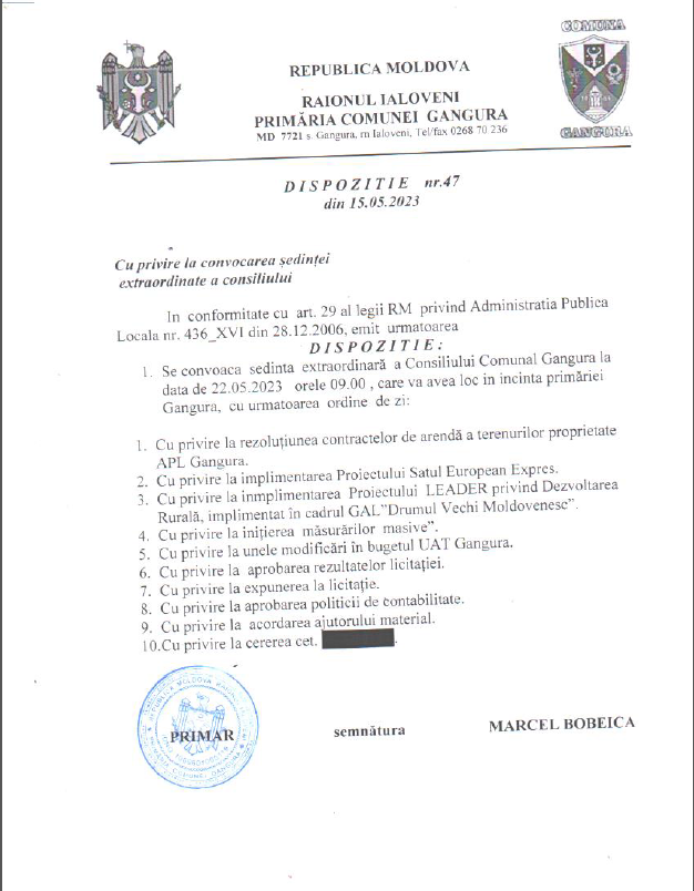 Consilierii din Gangura și Văratic sunt convocați la ședința ordinară 2 gangura
