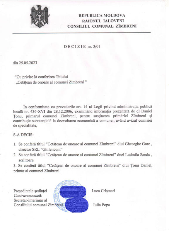 Cadou de prestigiu pentru primarul de Zîmbreni, de hramul satului 3 Screenshot 2023 06 07 01.35.38