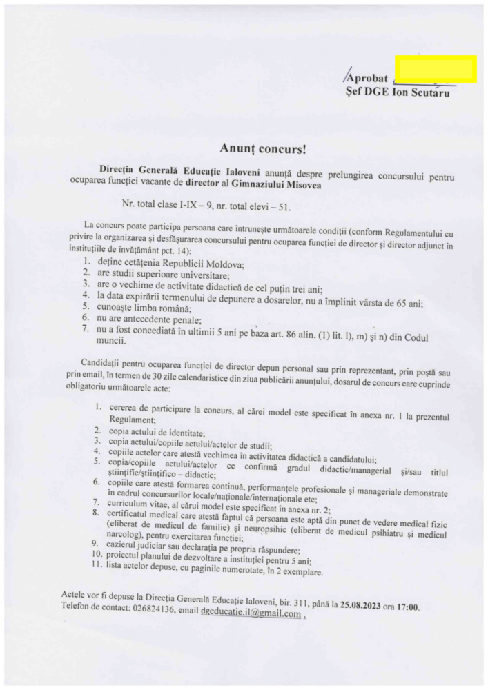 Concurs pentru ocuparea funcției de director al Gimnaziilor Costești, Misovca și Horodca 2 Anunt concurs Misovca 1 1448x2048 1
