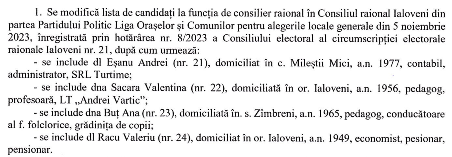 modificare lista LOC 4octombrie