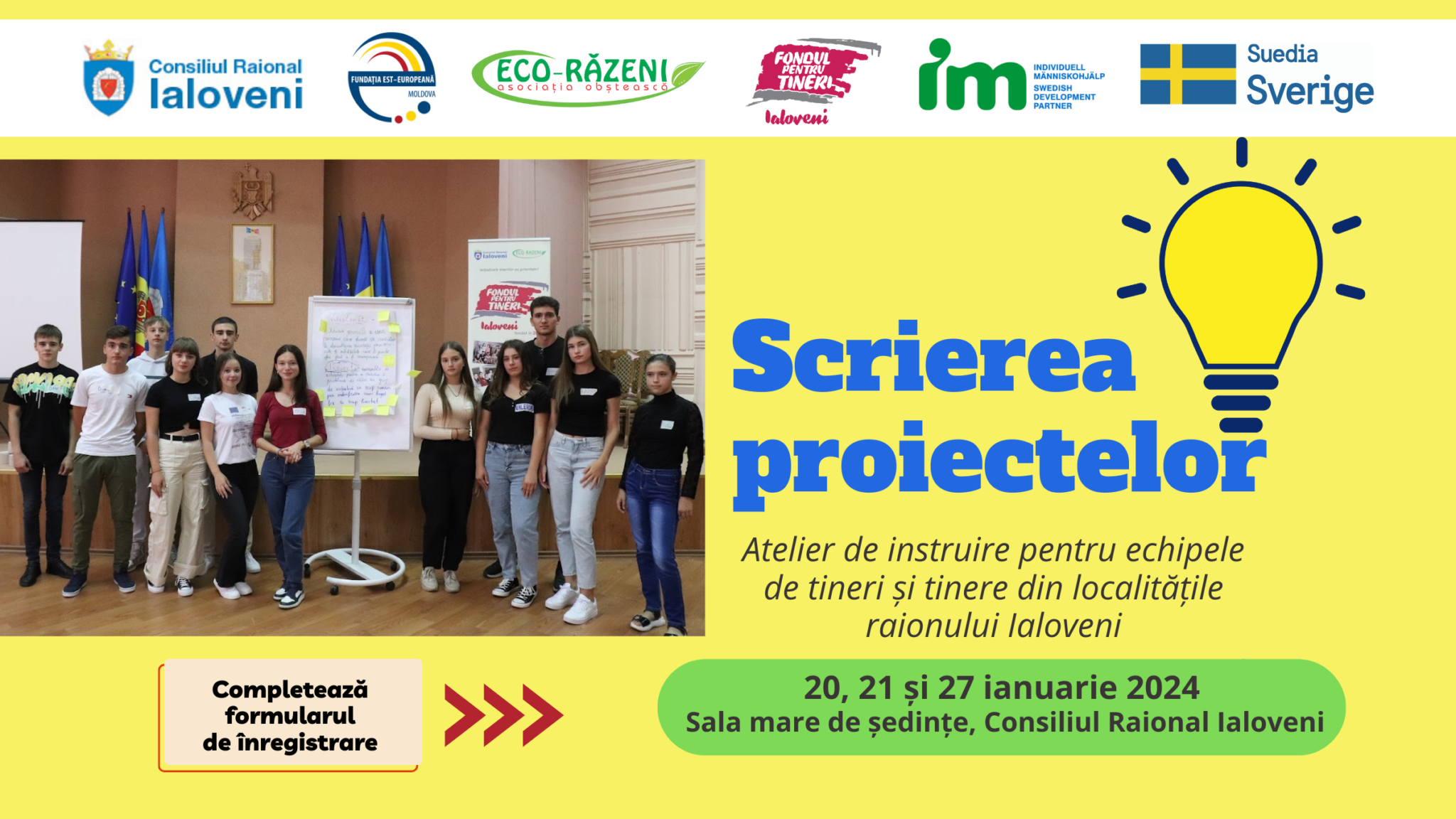 Tinerii din raionul Ialoveni, invitați să învețe cum se scriu proiectele de dezvoltare comunitară 1 Afis scriere proiecte ianuarie2024 2048x1152 1