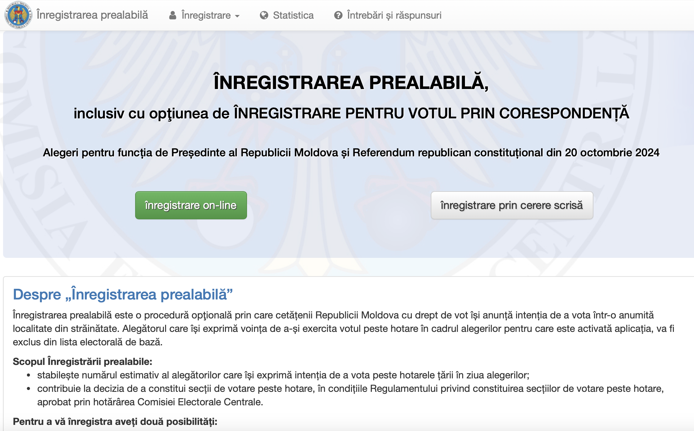 CEC a lansat aplicația on-line pentru înregistrarea cetățenilor din diaspora care vor participa la alegerile prezidențiale și referendum 1 Captura de ecran din 2024 05 28 la 18.11.42