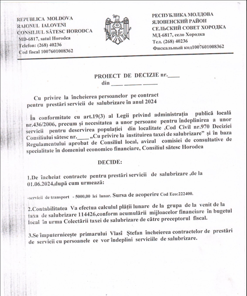 Instituirea taxei de salubrizare - pe ordinea de zi a ședinței Consiliului local Horodca 4 Screenshot 2024 05 11 at 12.33.32