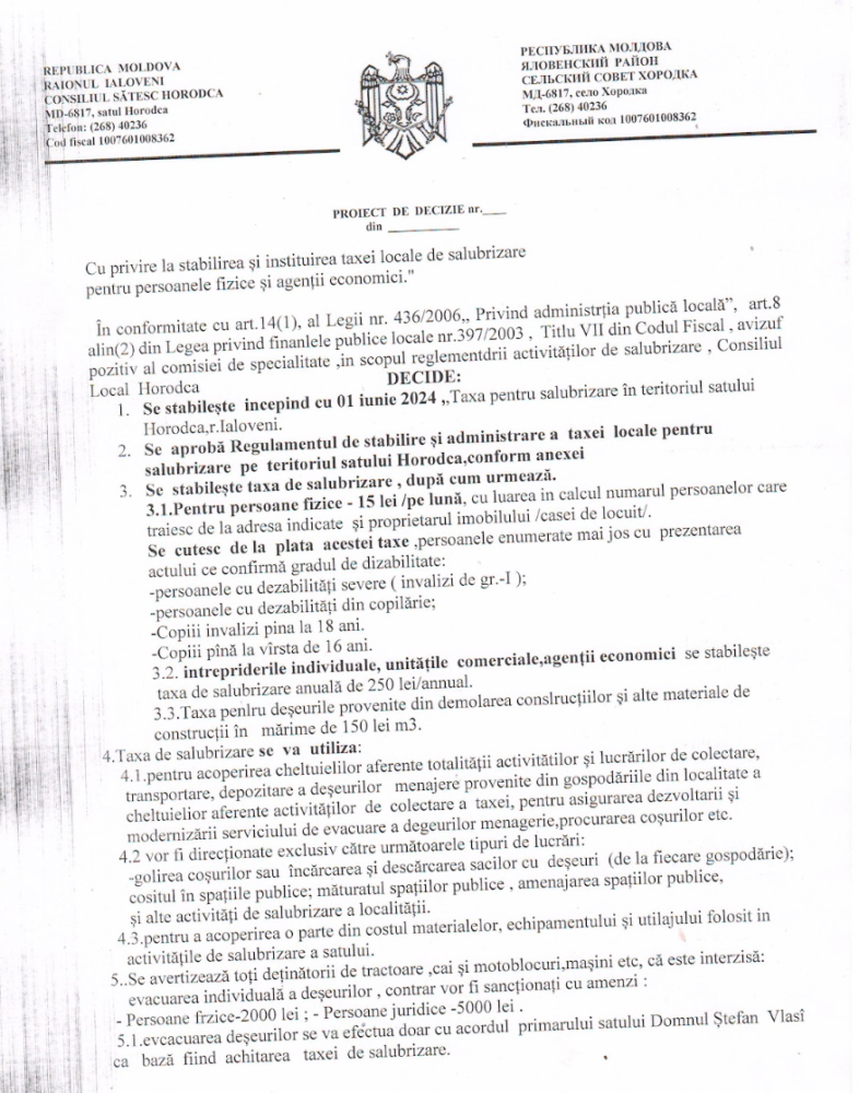 Instituirea taxei de salubrizare - pe ordinea de zi a ședinței Consiliului local Horodca 2 Screenshot 2024 05 11 at 13.41.45