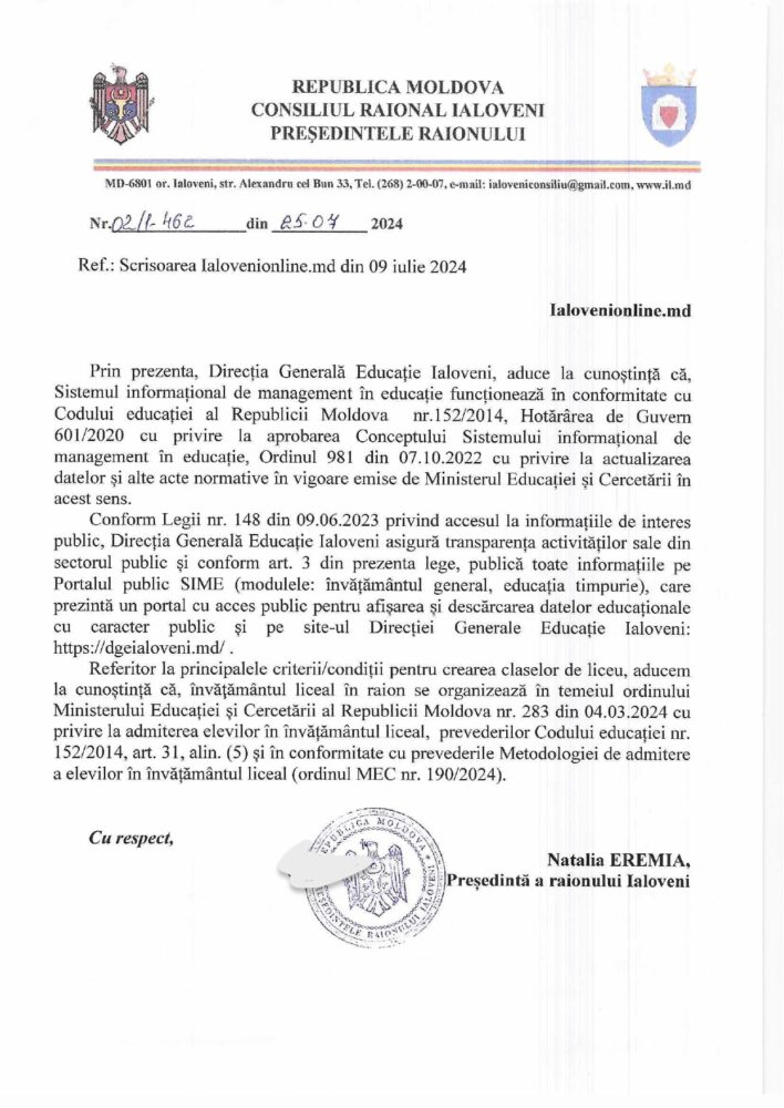 Raionul Ialoveni înregistrează creșteri privind numărul elevilor și al cadrelor didactice, în ciuda tendințelor naționale de scădere 2 inmatriculare elevi ialoveni 2024