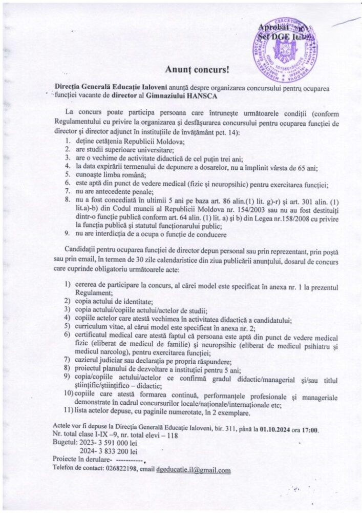Trei instituții de învățământ din raion își caută conducătorii. Vezi care sunt ele 4 G Hansca page 0001 724x1024 1