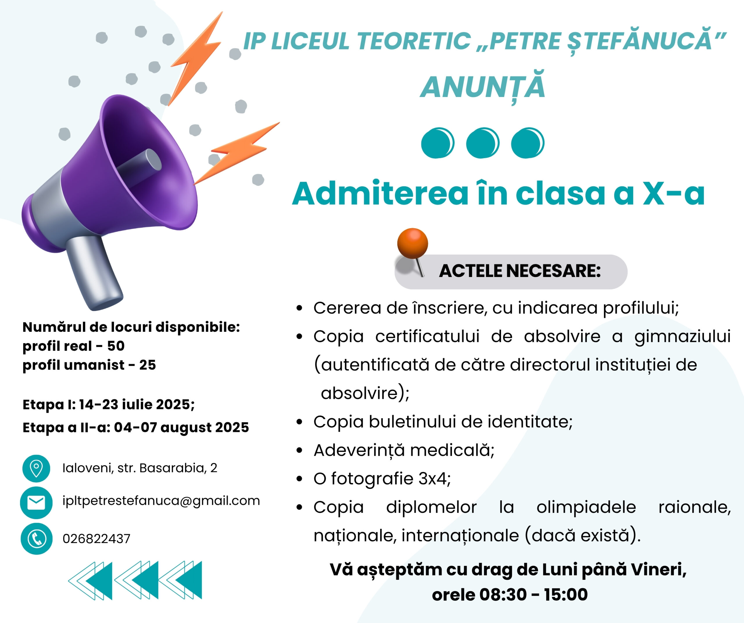 Liceul Teoretic „Petre Ștefănucă” din Ialoveni anunță concursul de admitere pentru anul de studii 2025-2026 1 Admiterea in liceu 2025 2 scaled 1