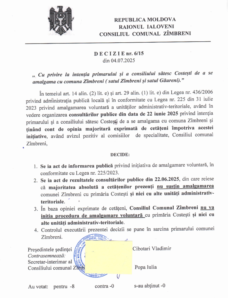 Decizie Zimbreni amalgamare