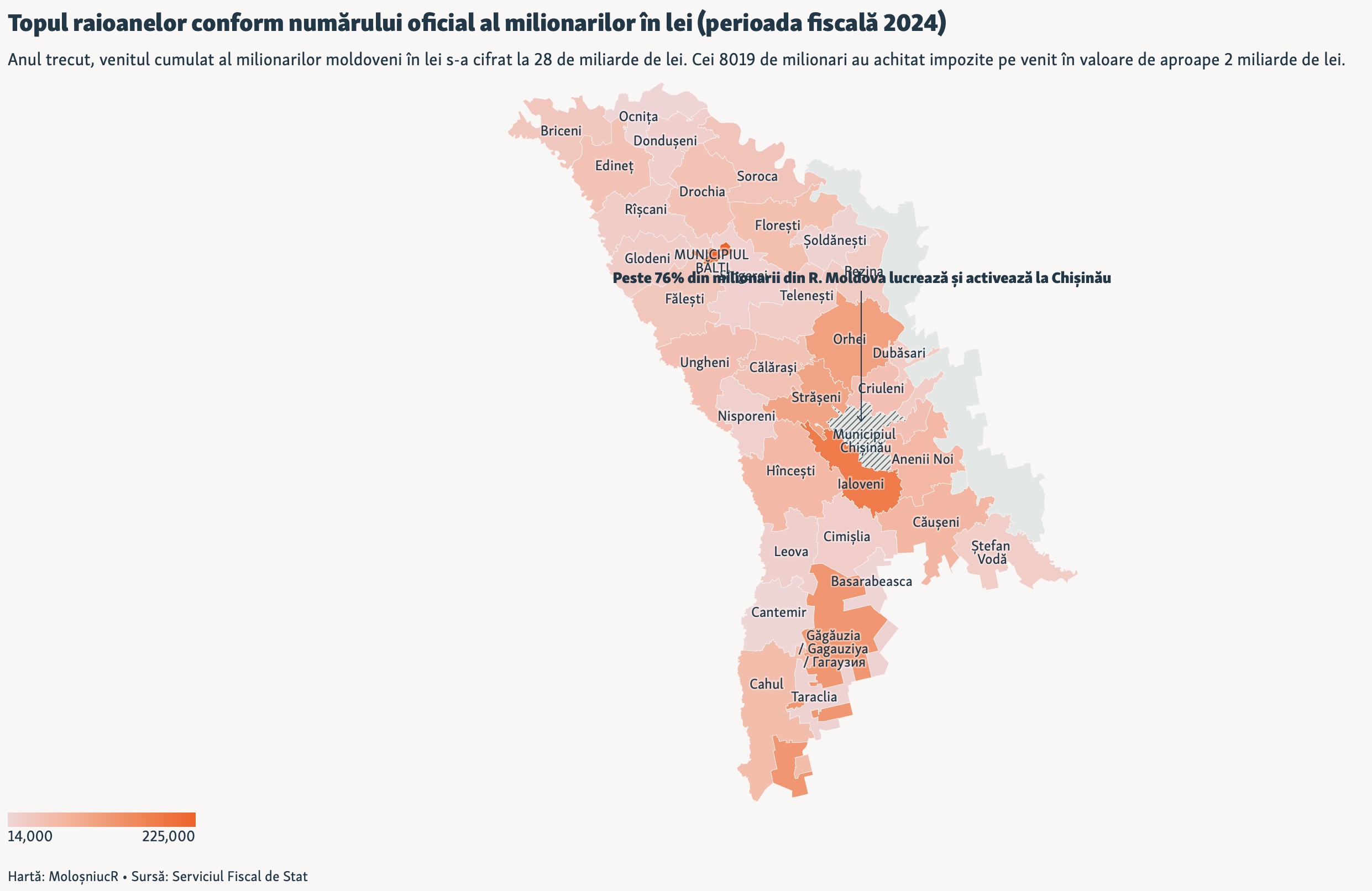 Raionul Ialoveni, pe primul loc în țară după numărul de milionari, după Chișinău și Bălți 1 harta milionari