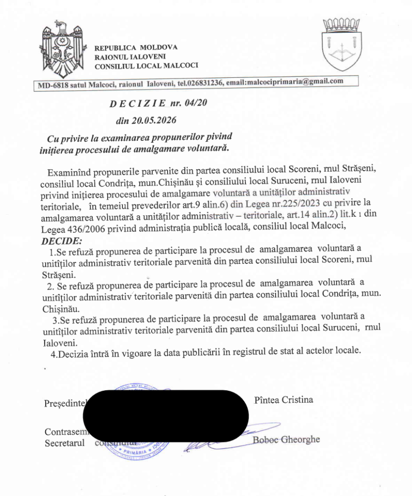 Decizie: Consilierii din Malcoci refuză trei propuneri de amalgamare 2 Malcoci refuz amalgamare