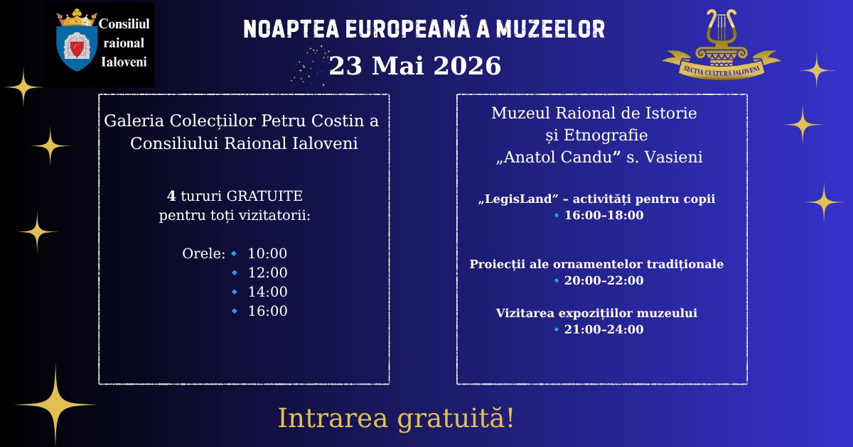 Noaptea Europeană a Muzeelor 2026: intrare gratuită la Galeria Colecțiilor din Ialoveni și muzeul din Vasieni 1 noaptea europeana a muzeelor ialoveni vasieni 2026