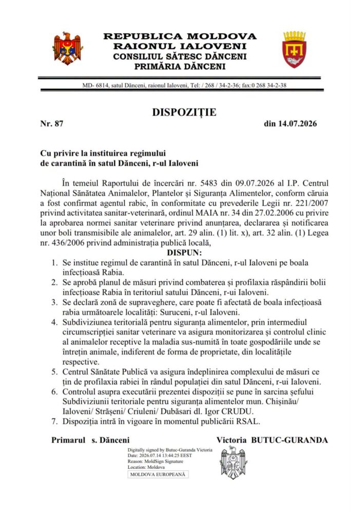 Caz de rabie în satul Dănceni. În localitate este instituită carantină 2 747881705 27711188318519444 1130361683934301409 n