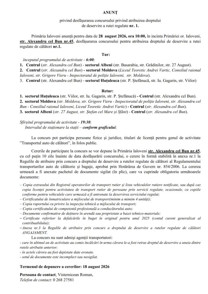 Ialoveni: Se caută operator pentru ruta regulată de călători nr. 1. Primăria organizează concurs 2 748514517 2040439394013349 1107095419289600425 n
